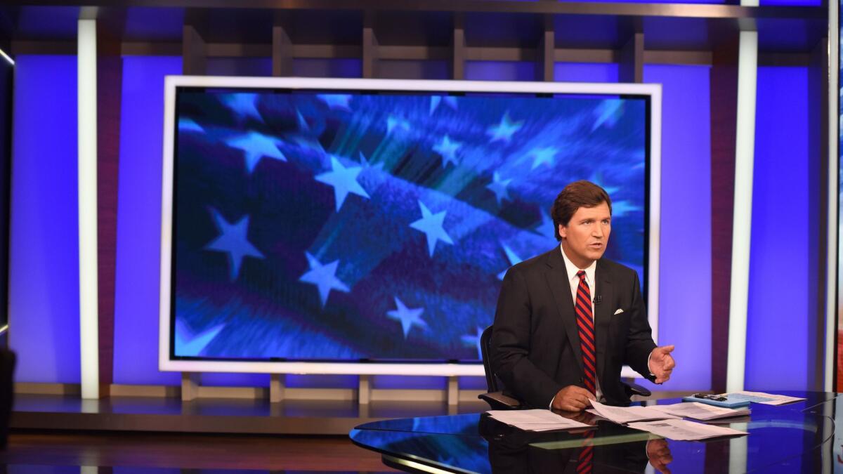 Tucker Carlson on the set of his Fox News show in Manhattan in 2018.