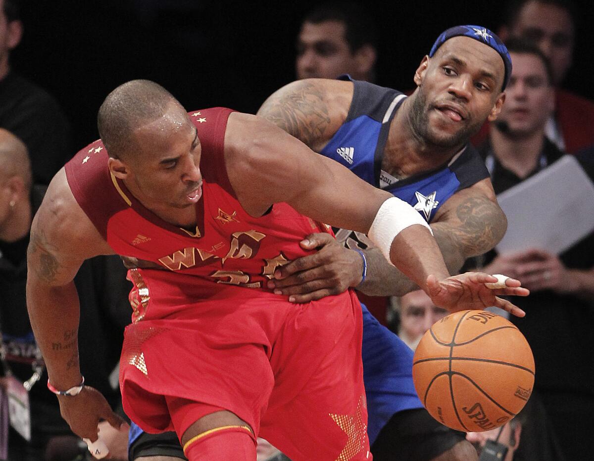 Kobe Bryant (24) is currently two points ahead of LeBron James on the NBA's All-Star game career scoring list.