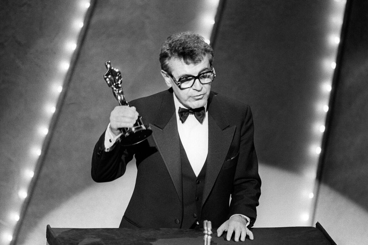 Milos Forman with his Oscar for "Amadeus" at the 57th Academy Awards in March 1985.