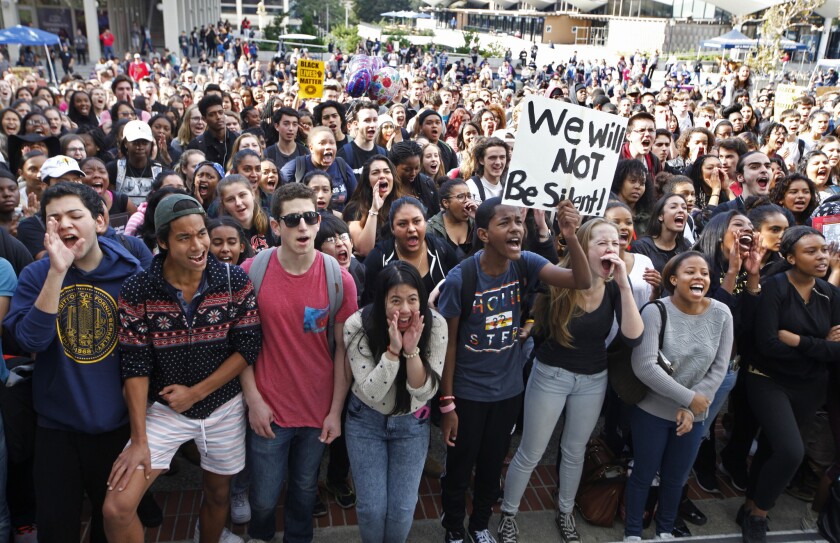 Berkeley High School students rally against racism at Sproul Plaza on the UC Berkeley campus on Nov. 5, 2015.