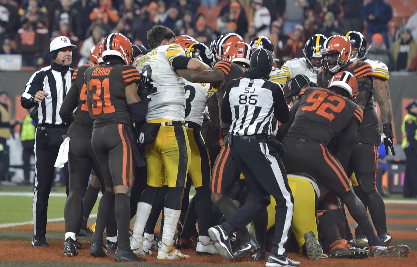 Members of the Browns and Steelers mix it up during the second half of a game Nov. 14.