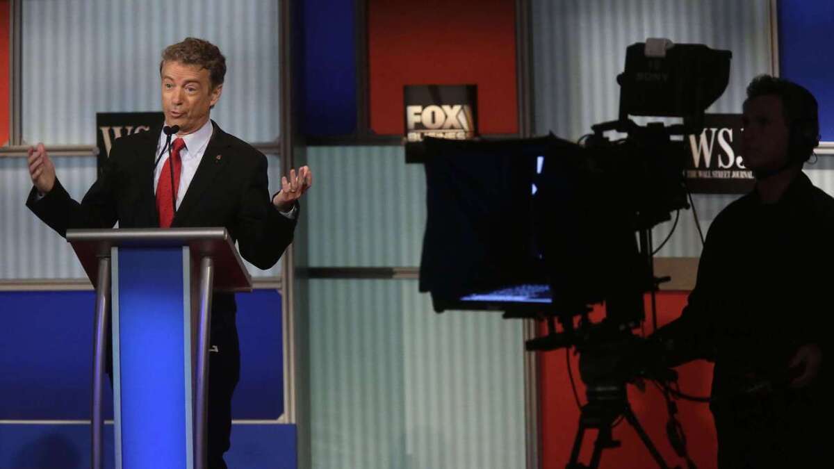 Sen. Rand Paul speaks during the Republican presidential debate in Milwaukee.