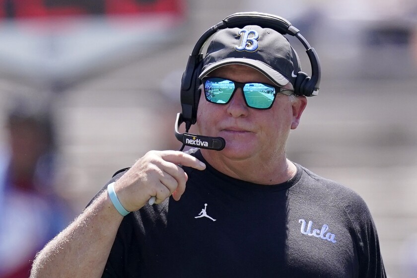 UCLA coach Chip Kelly watches from the sideline during the first half Saturday.