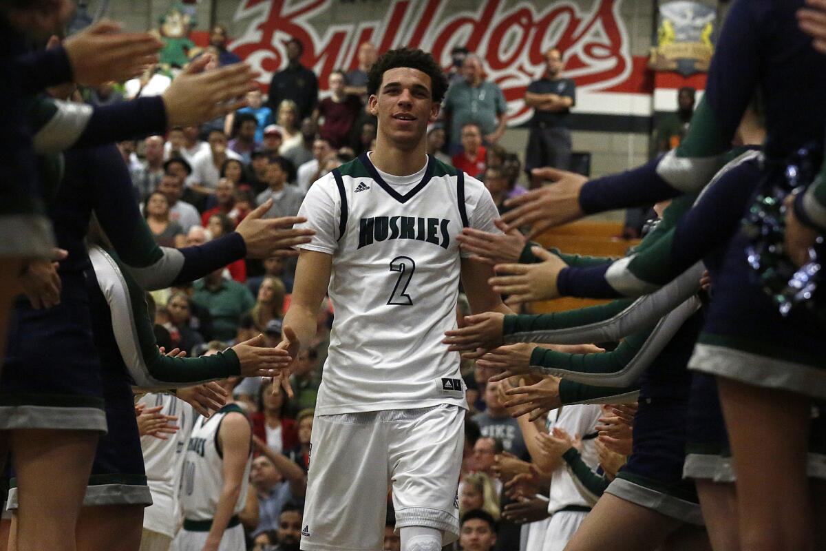 Chino Hills senior Lonzo Ball before a Southern Section Open Division basketball semifinal win over Mater Dei on Feb. 26.