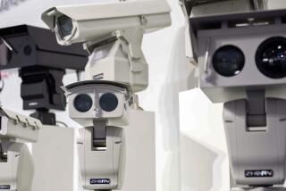 AI (Artificial Inteligence) security cameras using facial recognition technology are displayed