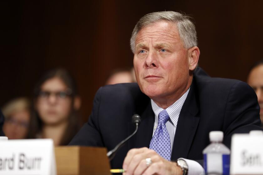 Sen. Richard Burr, R-N.C., pauses while speaking during a Senate Judiciary Committee hearing for Colorado Supreme Court Justice Allison Eid, on her nomination to the U.S. Court of Appeals for the 10th Circuit, on Capitol Hill, Wednesday, Sept. 20, 2017 in Washington. (AP Photo/Alex Brandon)