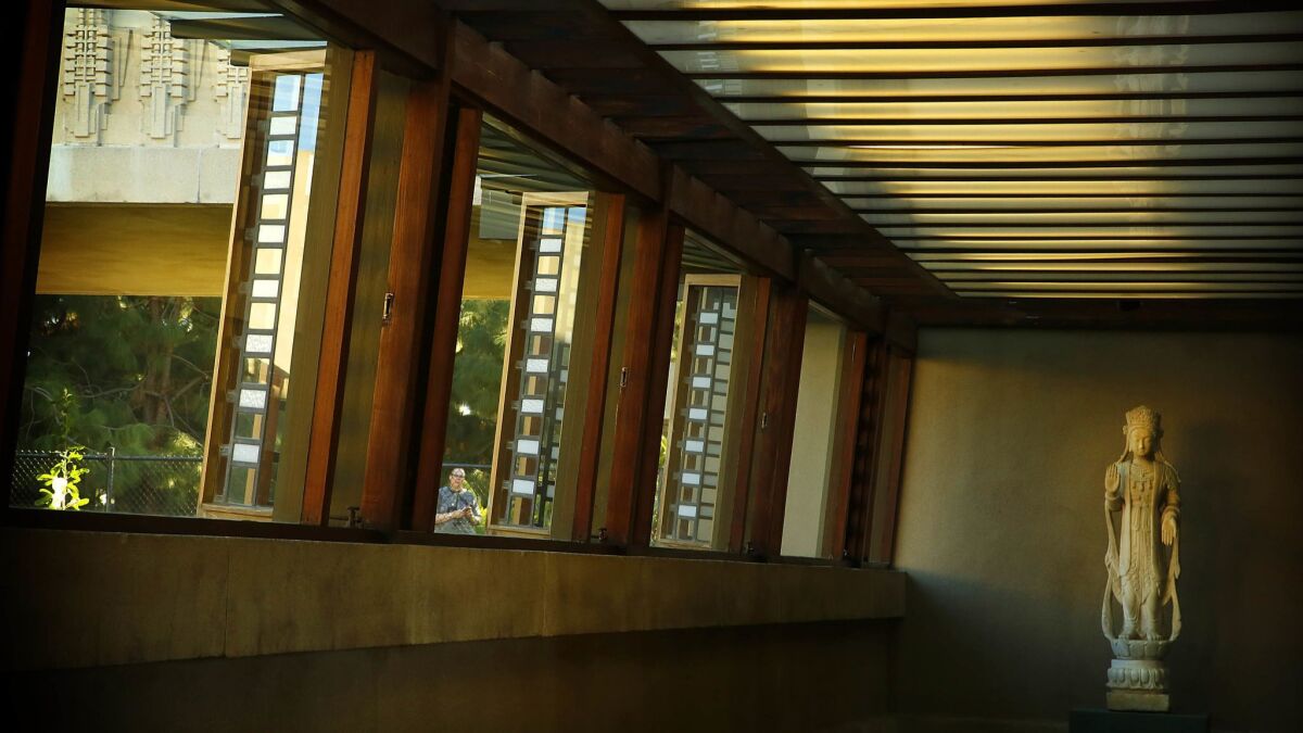 The interior of Frank Lloyd Wright's Hollyhock House in East Hollywood.