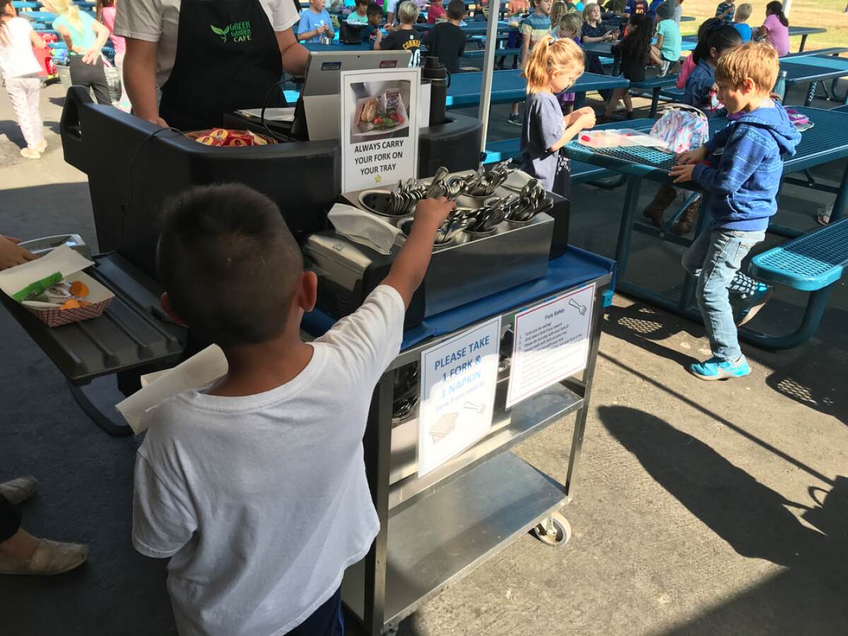 Ocean Knoll School in Encinitas recently switched from plastic sporks to silverware.