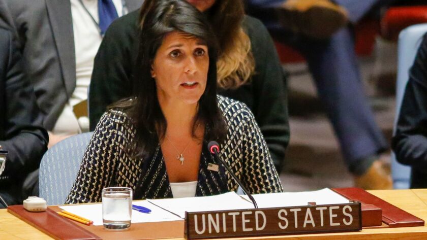 United States Ambassador to the UN Nikki Haley at UN Headquarters in New York on August 29.