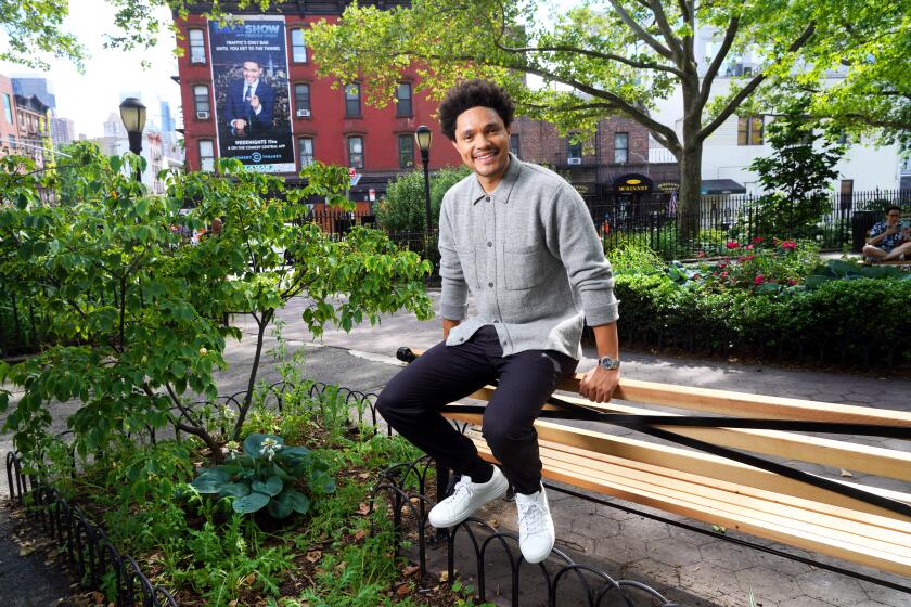 NEW YORK, NY., JUNE 9, 2021— Trevor Noah, host of the satirical news program The Daily Show on Comedy Central, has made an impact thoughout the pandemic, including Hosting the 2021 Grammy Show. Noah is photographed in the DeWitt Clinton Park in the Hell’s Kitchen neighborhood of NYC. (Kirk McKoy / Los Angles Times)