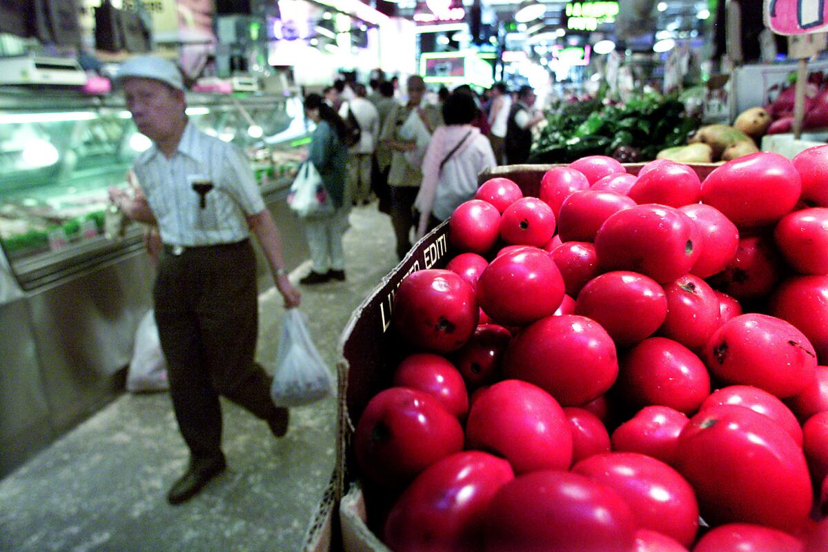 Public health officials want smaller neighborhood markets to offer more fruits and vegetables and other healthy foods. Above, Grand Central Market downtown.