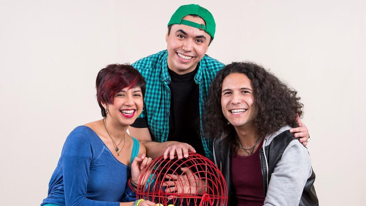 Cast members Michaela Escarcega, left, Kholan Studi and Kenny Ramos in Dillon Chitto's new comedy drama "Bingo Hall," presented by Native Voices at the Autry.