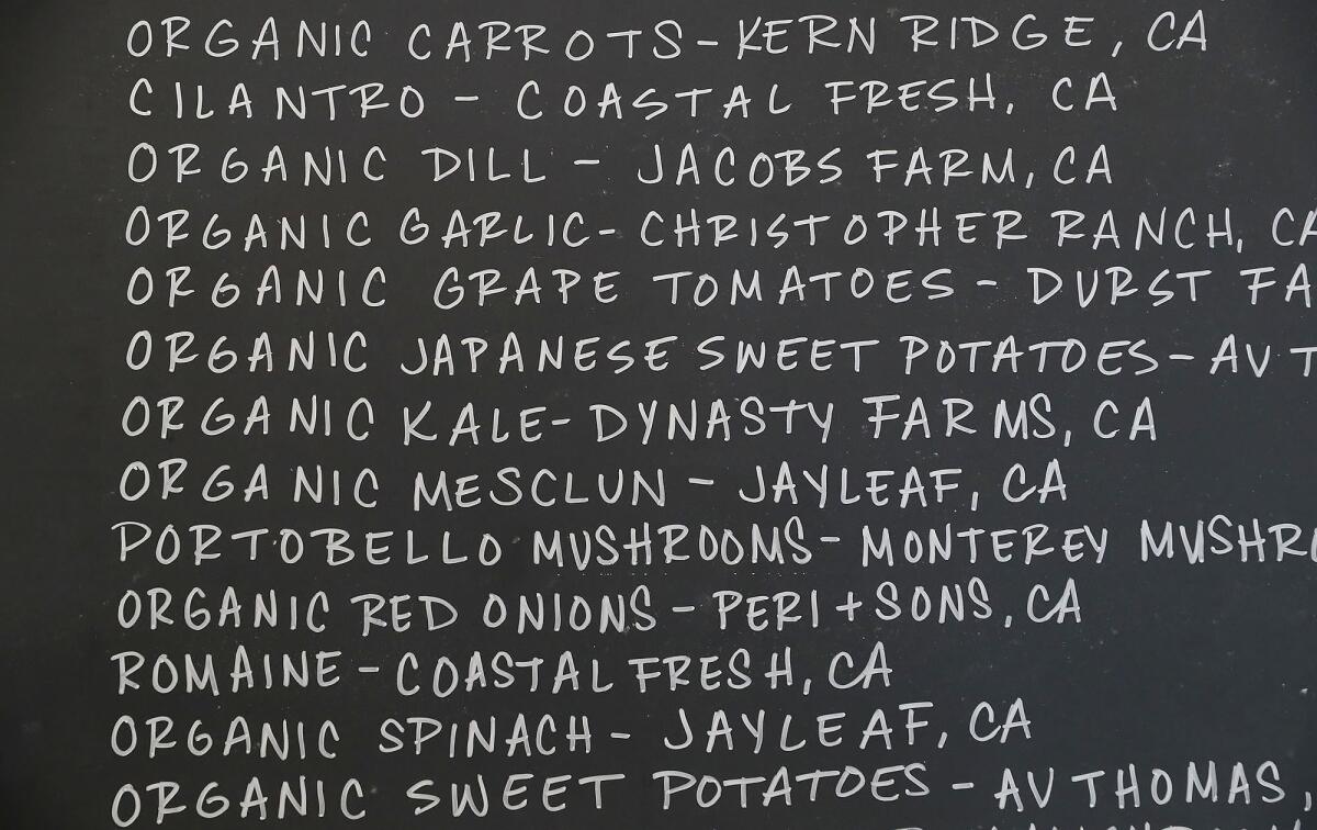 Part of a list that mentions the source of the ingredients used in Sweetgreen's salads and plates.