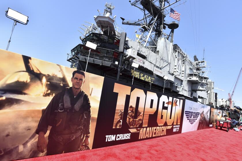 A view of the red carpet appears at the world premiere of "Top Gun: Maverick" on Wednesday, May 4, 2022, at the USS Midway in San Diego. (Photo by Jordan Strauss/Invision/AP)