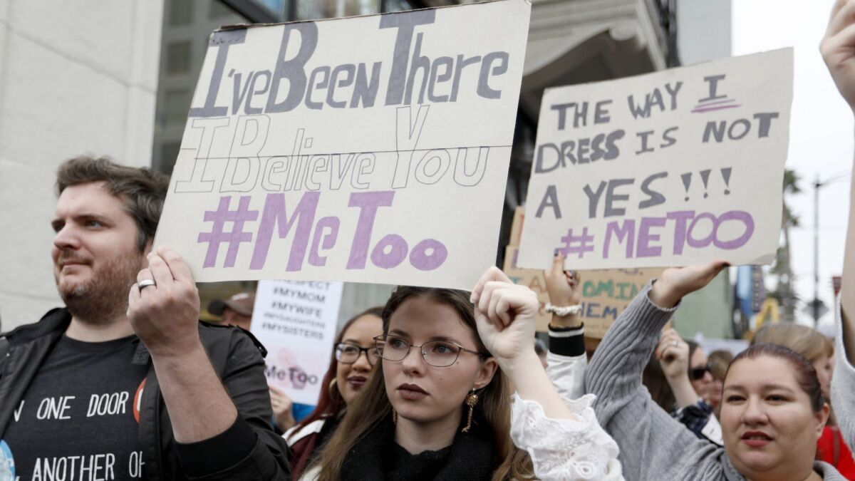 Sexual assault victims and their supporters at a #MeToo Survivors' March in Los Angeles on Nov. 12, 2017.