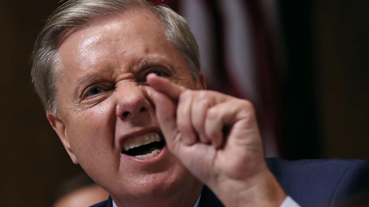 Sen. Lindsey Graham’s “scene” was reminiscent of a courtroom drama, critic writes.
