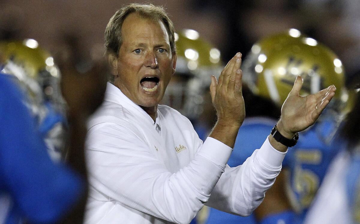 Former UCLA football coach Rick Neuheisel is no longer roaming the sidelines, but he appears right at home in front of a television camera.