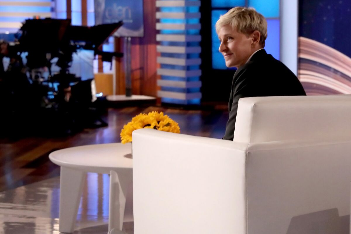 Comedian and talk show host Ellen DeGeneres on her show's set