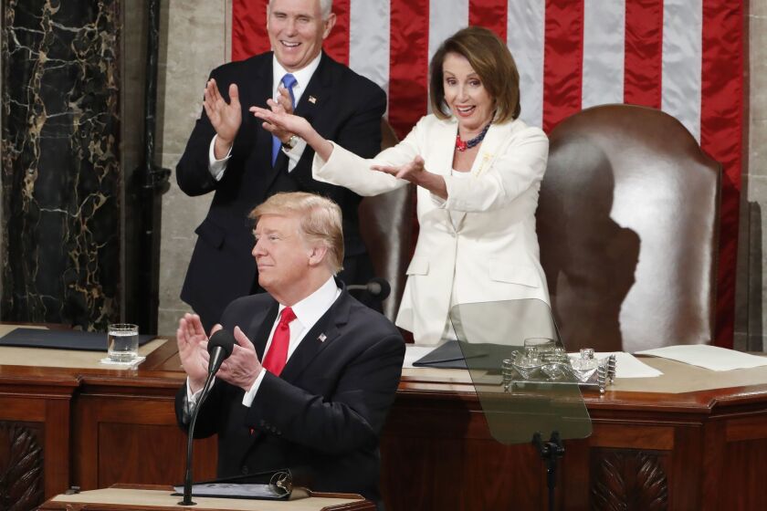 President Trump, Vice President Mike Pence and Nancy Pelosi join in acknowleding the women who are newly elected to the House of Representatives.