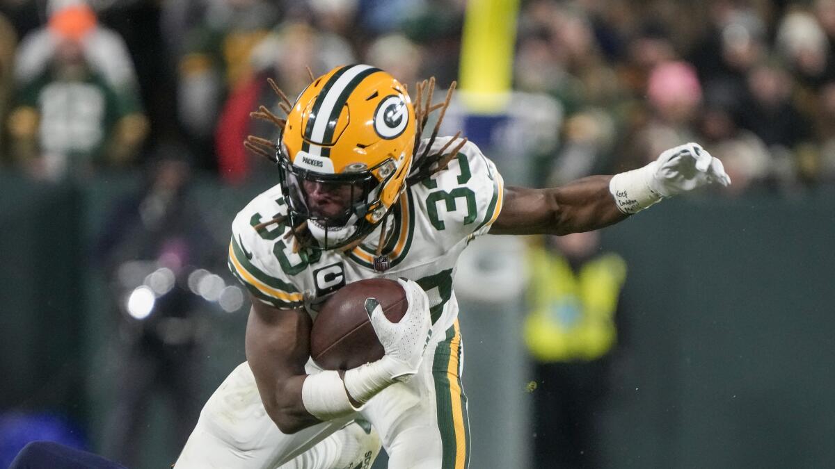 Green Bay Packers' Aaron Jones during a game against the Tennessee Titans.