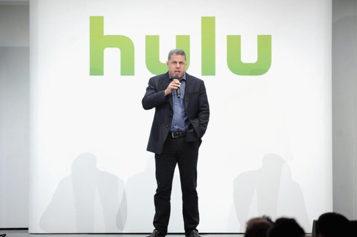 Acting CEO Andy Forssell speaks at the Hulu upfront presentation in New York.