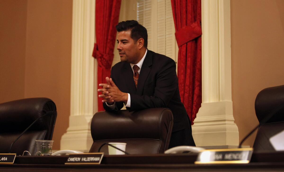 State Sen. Ricardo Lara (D-Bell Gardens) during a recent meeting at the Capitol. On Friday he proposed legislation allowing people in the country illegally to get health coverage through the state's health care exchange.