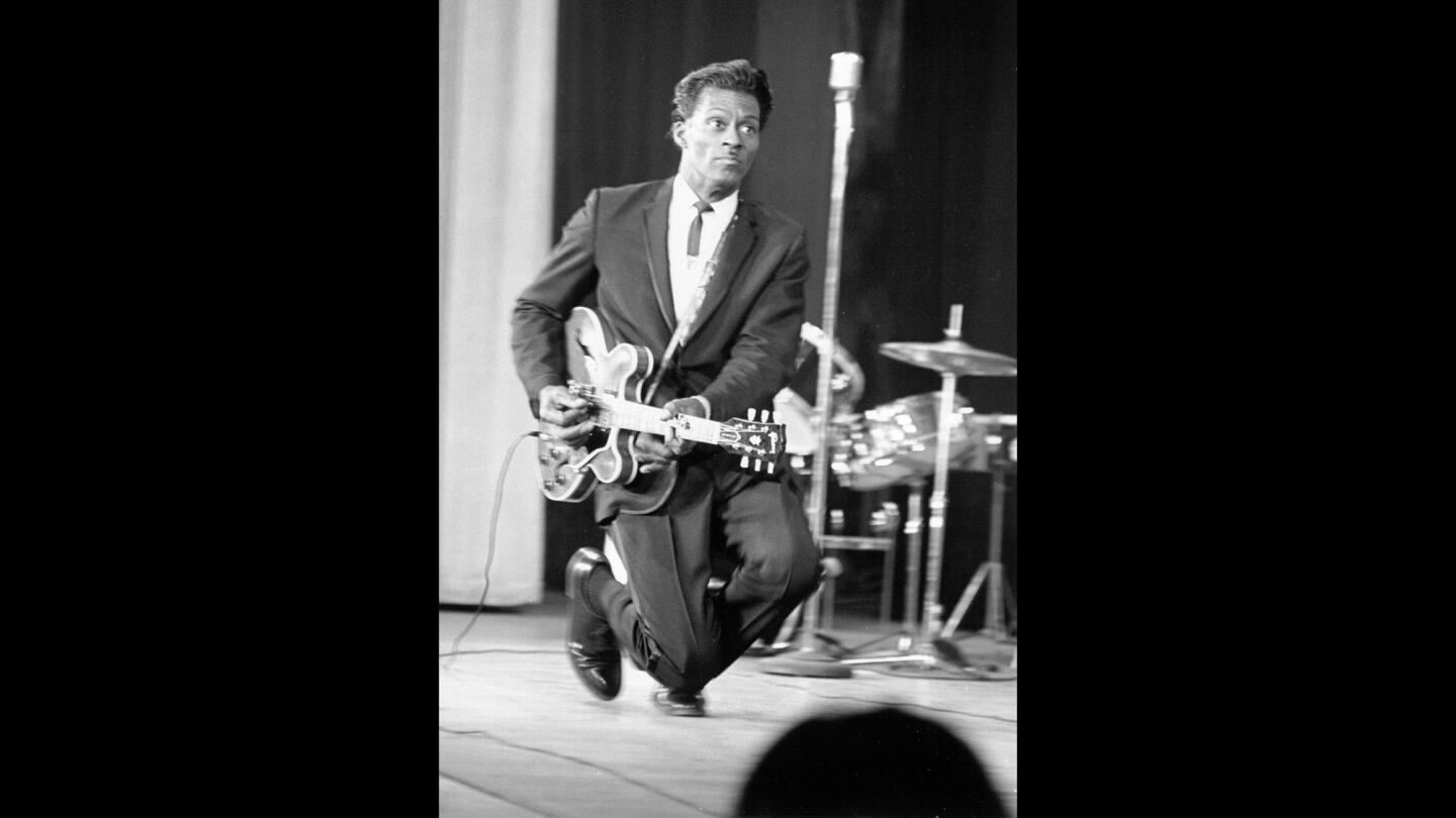 Chuck Berry performs onstage in New York City's East Village in 1966.