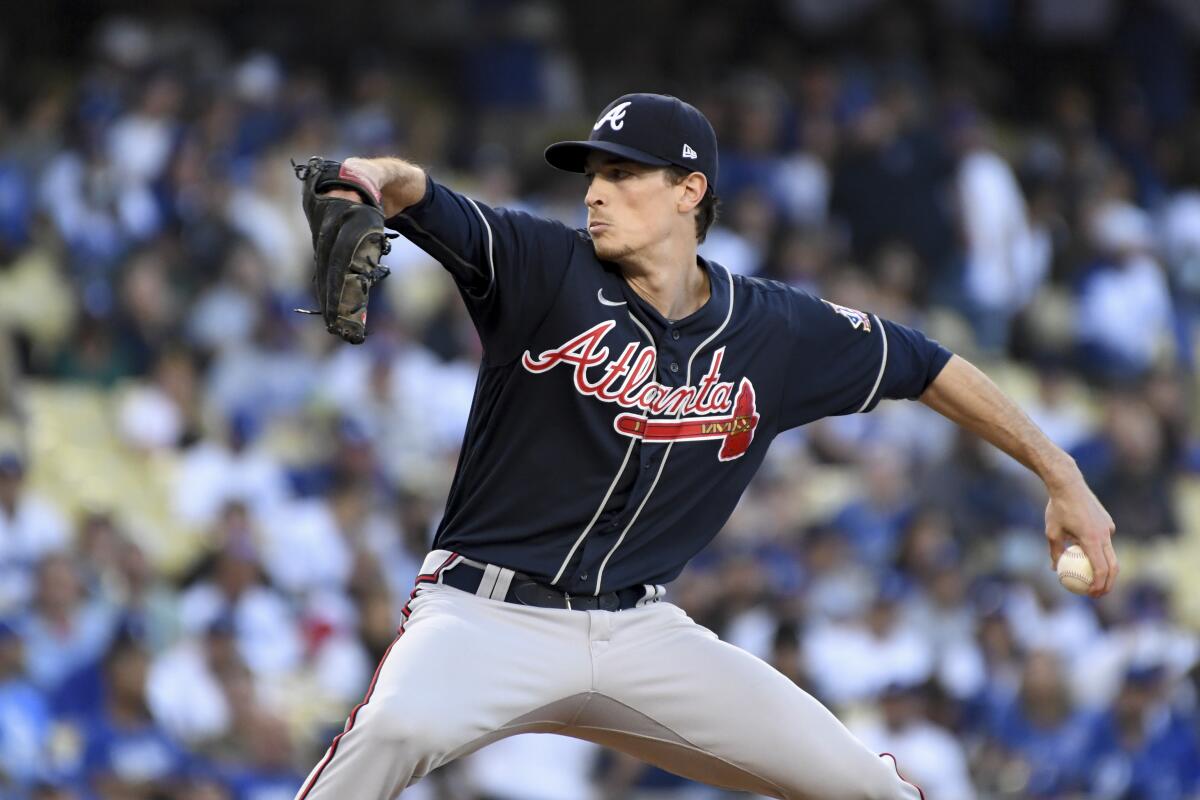 Atlanta Braves starting pitcher Max Fried delivers a pitch during the first inning.