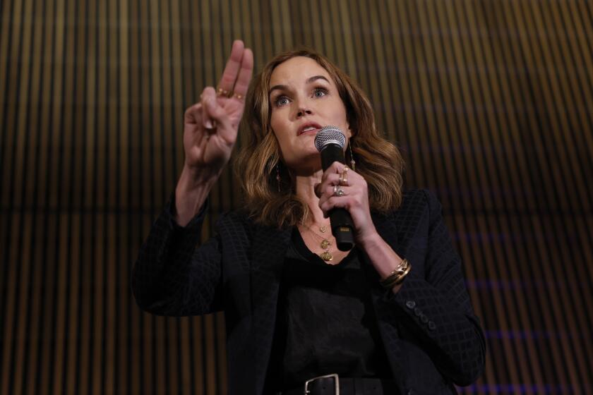 Monterey Park, CA, Friday, September 8, 2023 - Senate candidate Lexi Reese speaks at a town hall hosted by the advocacy group March For Our Lives at East LA College. (Robert Gauthier/Los Angeles Times)