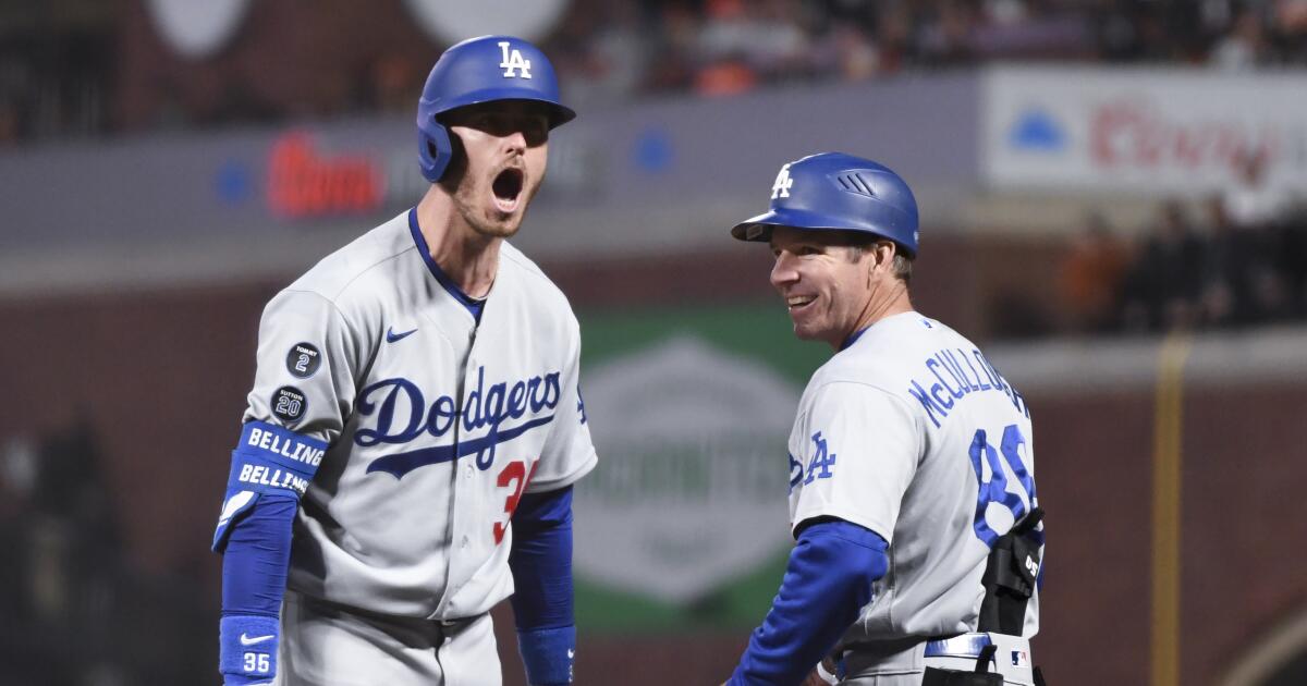 A patch for announcer Vin Scully is shown on the jersey of Los Angeles  Dodgers' Gavin Lux before a baseball game between the San Francisco Giants  and the Dodgers in San Francisco