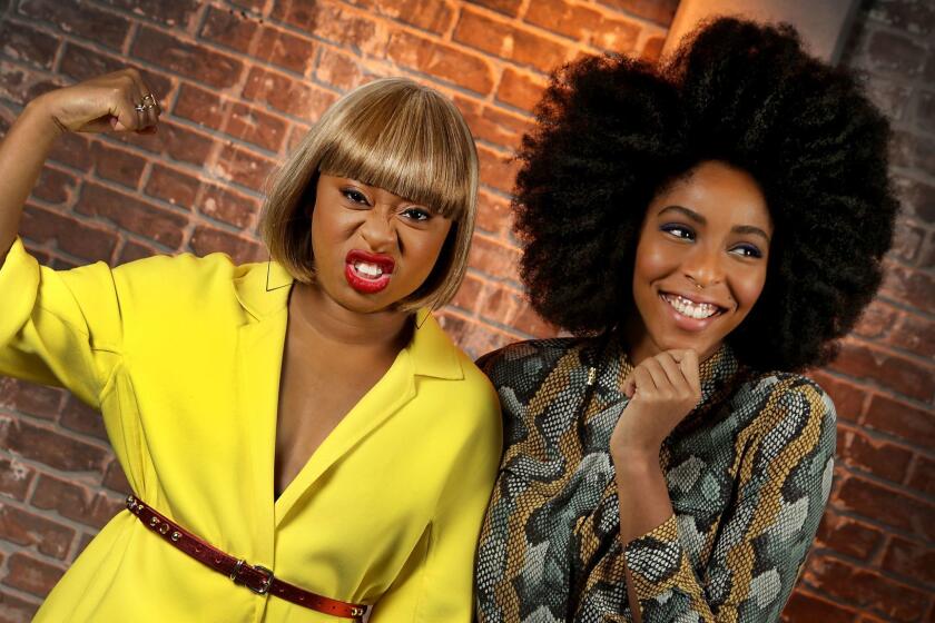 LOS ANGELES, CA., JANUARY 31, 2018-- (l) Phoebe Robinson and Jessica Williams, who are translating their podcast â2 Dope Queensâ into four TV specials for HBO. Their unique podcast, which blends conversation, stand-up comedy and storytelling, has been turned into a four-part HBO special (Kirk McKoy / Los Angeles Times)