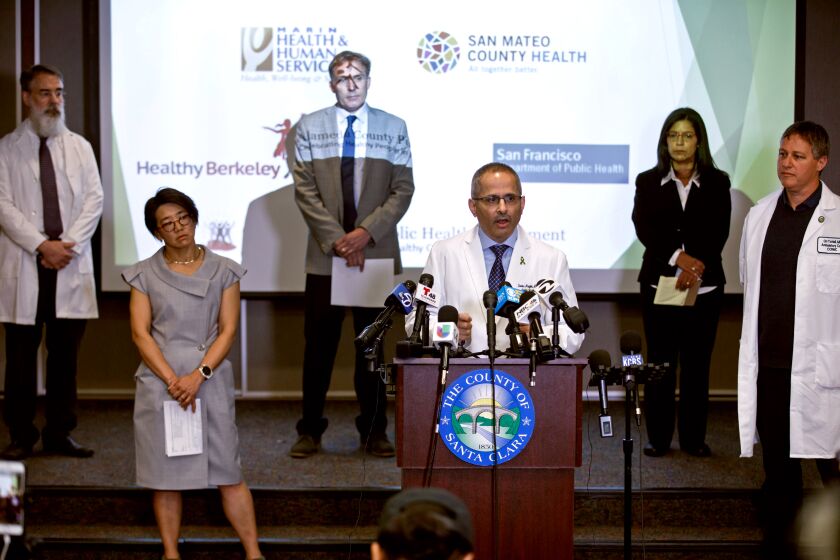 SAN JOSE, CA - MARCH 16: Tomas Aragon, health officer for the city and county of San Francisco, speaks during a press conference headed by public health directors spanning six Bay Area counties on March 16, 2020, in San Jose. (Dai Sugano/Bay Area News Group)
