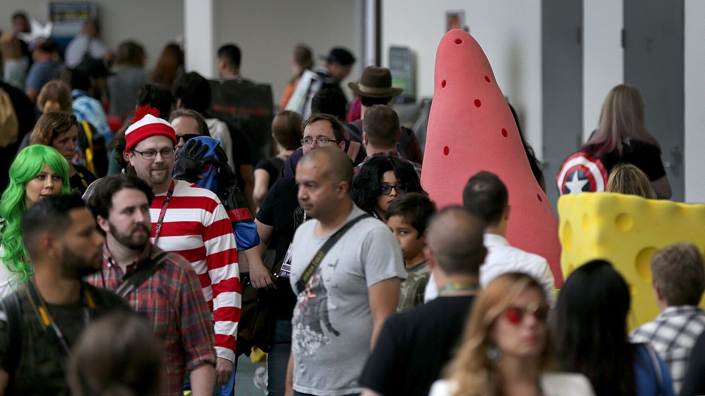 Waldo is spotted, along with SpongeBob and Patrick, amid the crowd at the San Diego Convention Center on Thursday, opening day of Comic-Con International 2017.