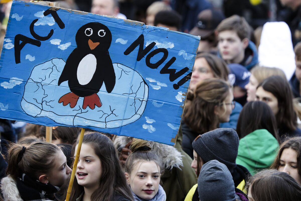 Young people attend an environmental protest in Berlin last November.