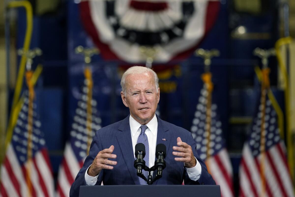 President Biden promotes his "Build Back Better" agenda in an appearance Monday in Kearny, N.J.