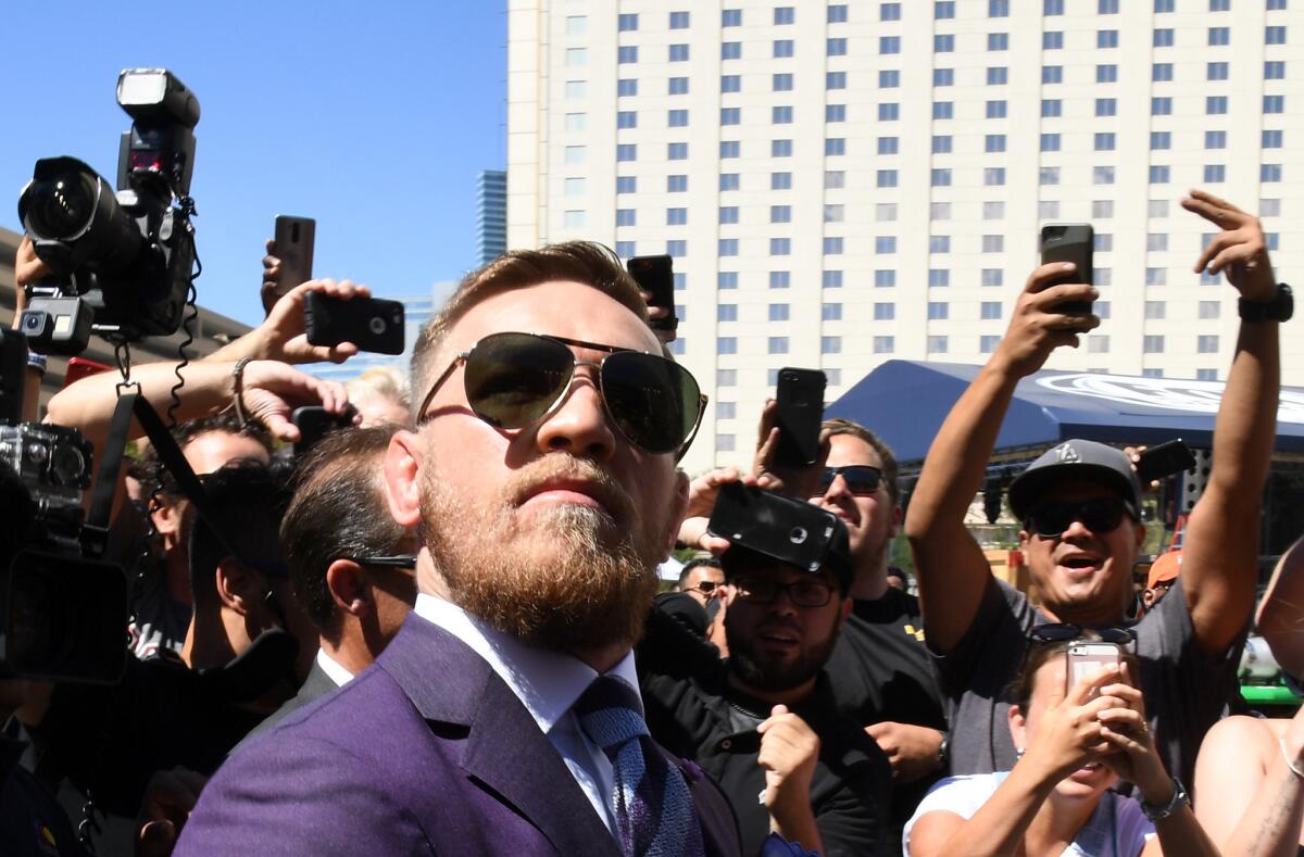 Conor McGregor arrives at Toshiba Plaza in Las Vegas on Aug. 22.