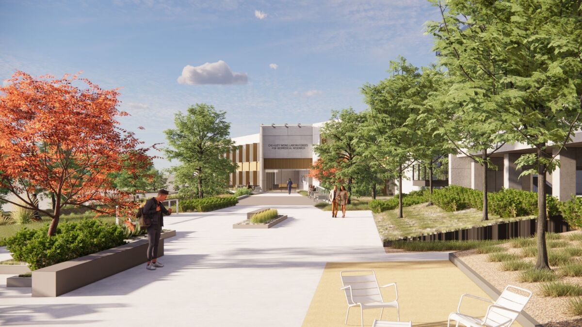 A rendering shows the $100 million research and parking complex that Scripps Research will build.