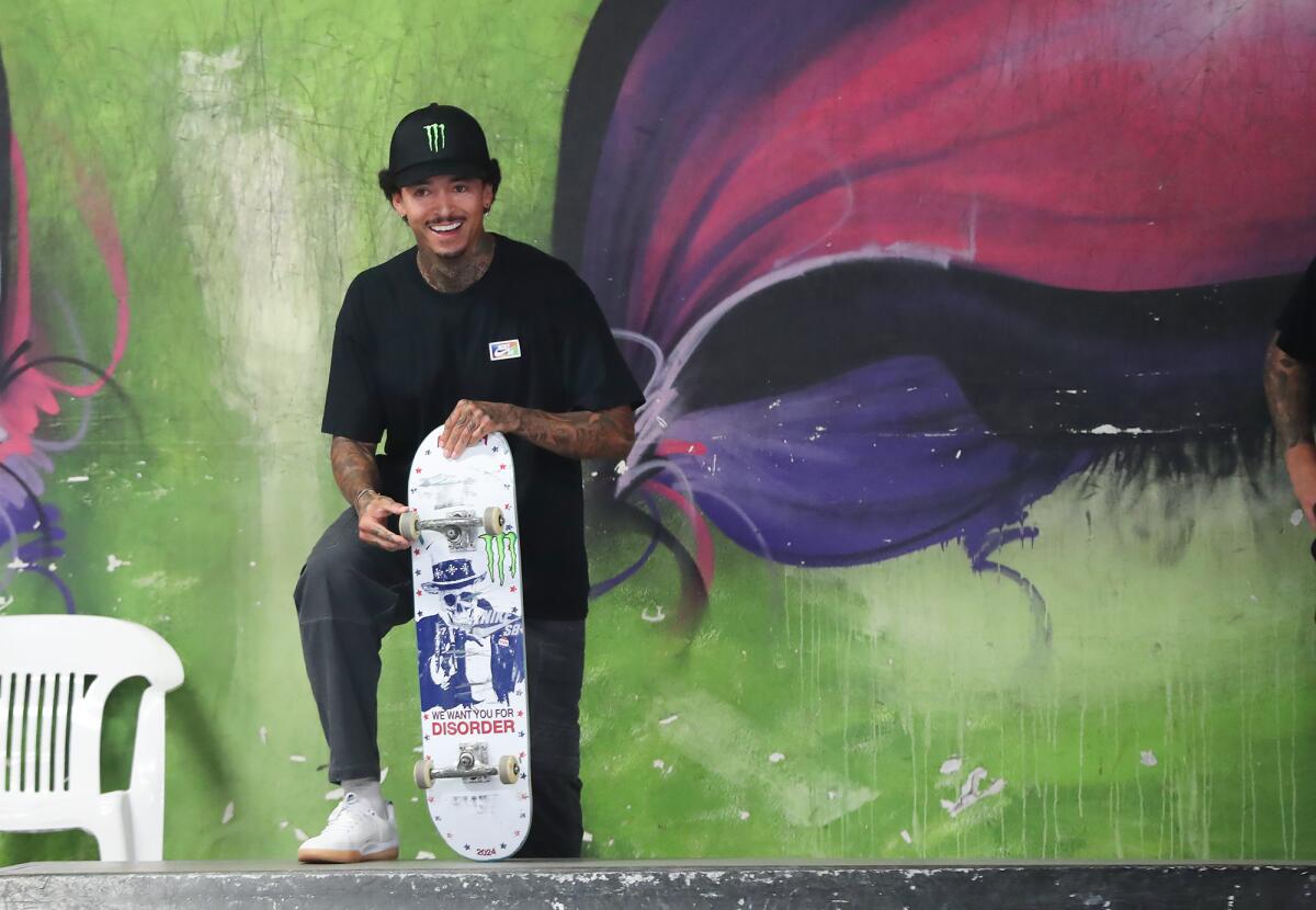 Pro skateboarder Nyjah Huston of Laguna Beach at the private Monster Skate Park in San Clemente.