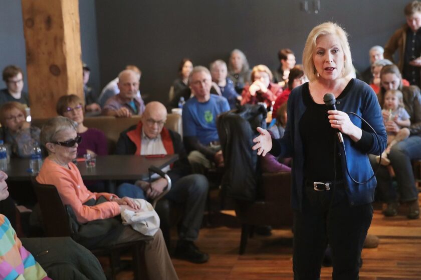 DUBUQUE, IOWA - MARCH 19: Sen. Kirsten Gillibrand (D-NY) speaks to guests during a campaign stop on March 19, 2019 in Dubuque, Iowa. The stop was Gillibrand's first in the state since officially announcing that she was running for the Democratic nomination for president. (Photo by Scott Olson/Getty Images) ** OUTS - ELSENT, FPG, CM - OUTS * NM, PH, VA if sourced by CT, LA or MoD **