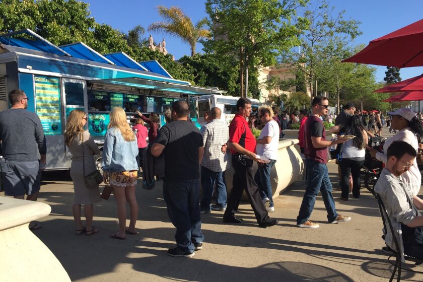 The first Food Truck Friday in April drew about 3,000 to Balboa Park.