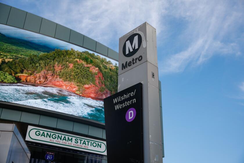 Los Angeles, CA - October 09: The Metro D Line at Wilshire and Western in Koreatown on Monday, Oct. 9, 2023 in Los Angeles, CA. (Jason Armond / Los Angeles Times)