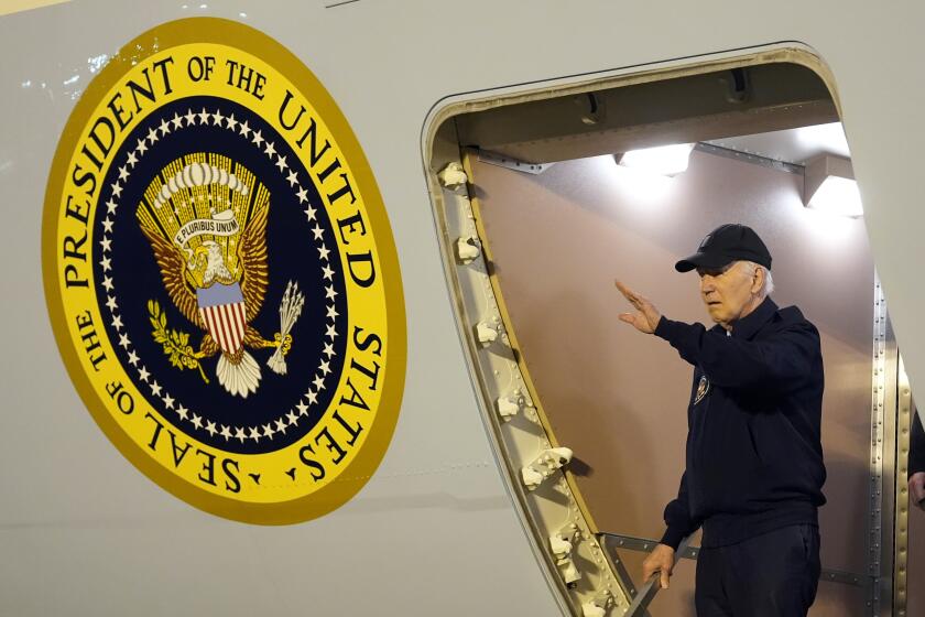 FILE - President Joe Biden walks down the steps of Air Force One at Dover Air Force Base in Delaware, July 17, 2024. President Joe Biden dropped out of the 2024 race for the White House on Sunday, July 21, ending his bid for reelection following a disastrous debate with Donald Trump that raised doubts about his fitness for office just four months before the election. (AP Photo/Susan Walsh, File)