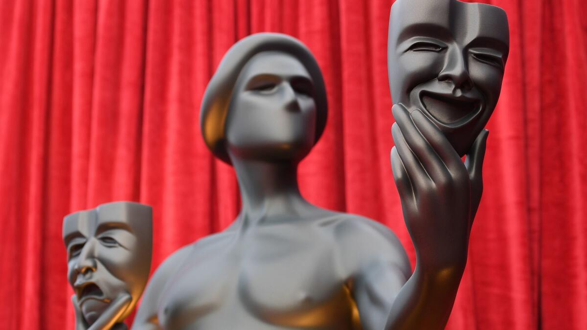 SAG-AFTRA plans to introduce a direct deposit system to handle residual payments for actors. Above, a statue at the SAG Awards last month.