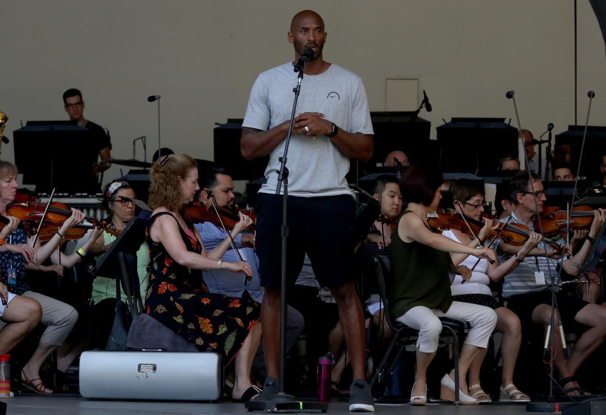 Bryant rehearses "Dear Basketball" with the L.A. Phil in August 2017 at the Hollywood Bowl.