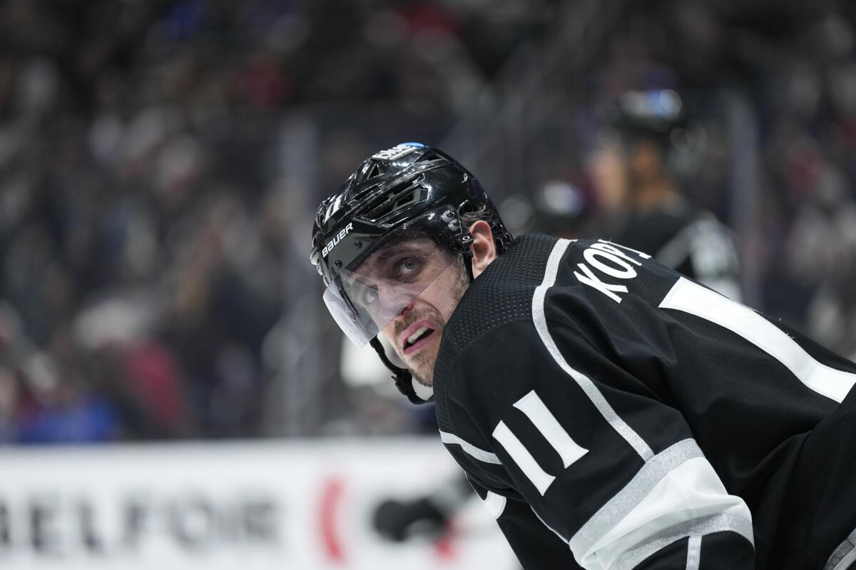 Los Angeles Kings center Anze Kopitar waits for the puck to drop during the first period.