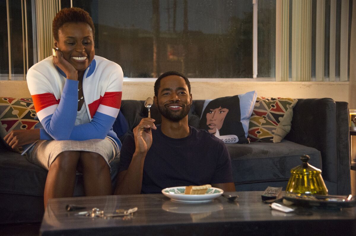 "Insecure," from creator Issa Rae (left), has poked fun at Peak TV with shows-within-a-show "Conjugal Visits," "Due North" and "Kev'Yn."