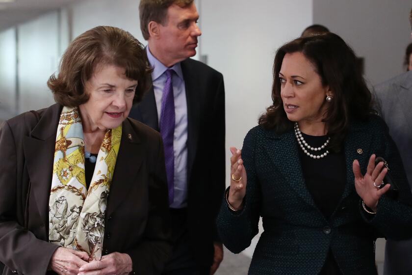 California Sens. Dianne Feinstein, left, and Kamala Harris.