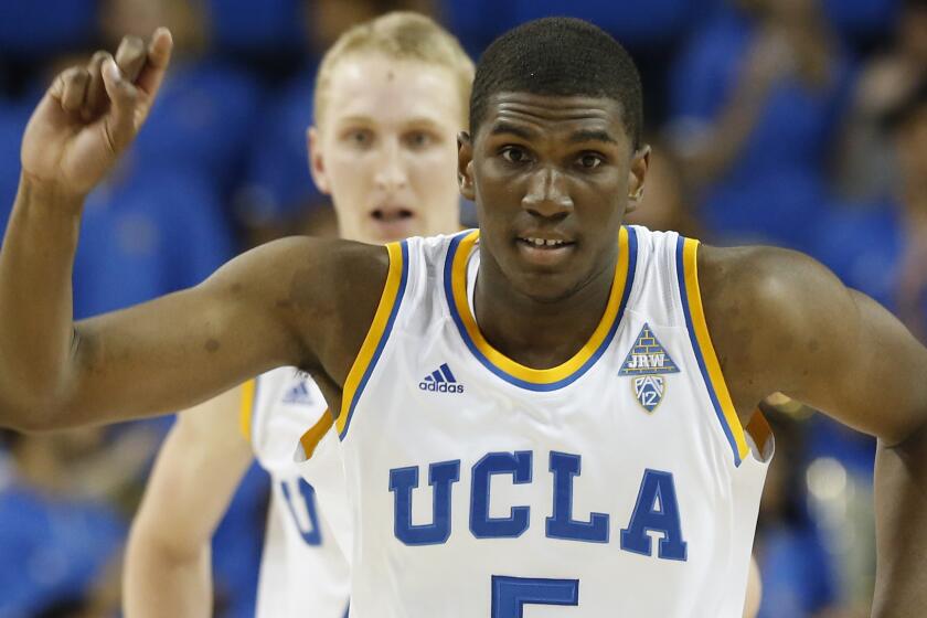 UCLA forward Kevon Looney gestures during a win over Nicholls State at Pauley Pavilion on Thursday.