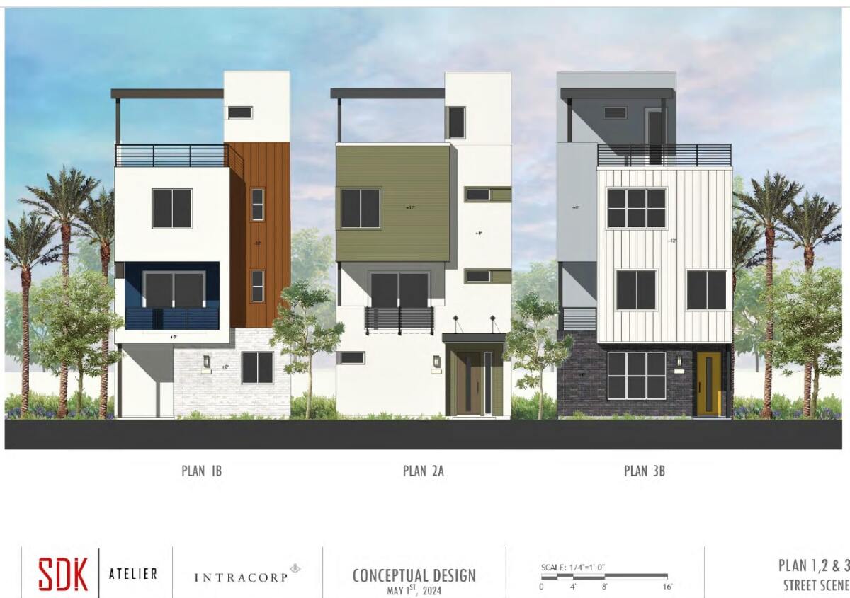 Design options for a 38-unit live/work housing development proposed for Costa Mesa's 16th Street. 