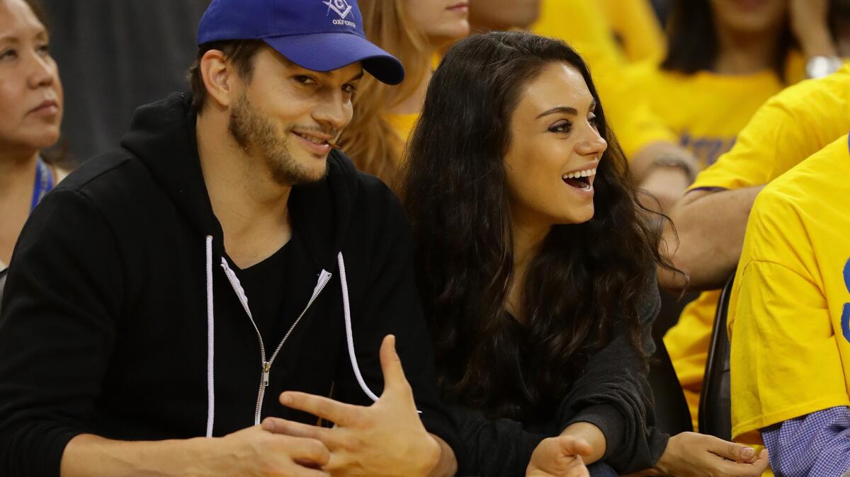 Ashton Kutcher and Mila Kunis at Game 2 of the NBA Finals in Oakland on June 5.